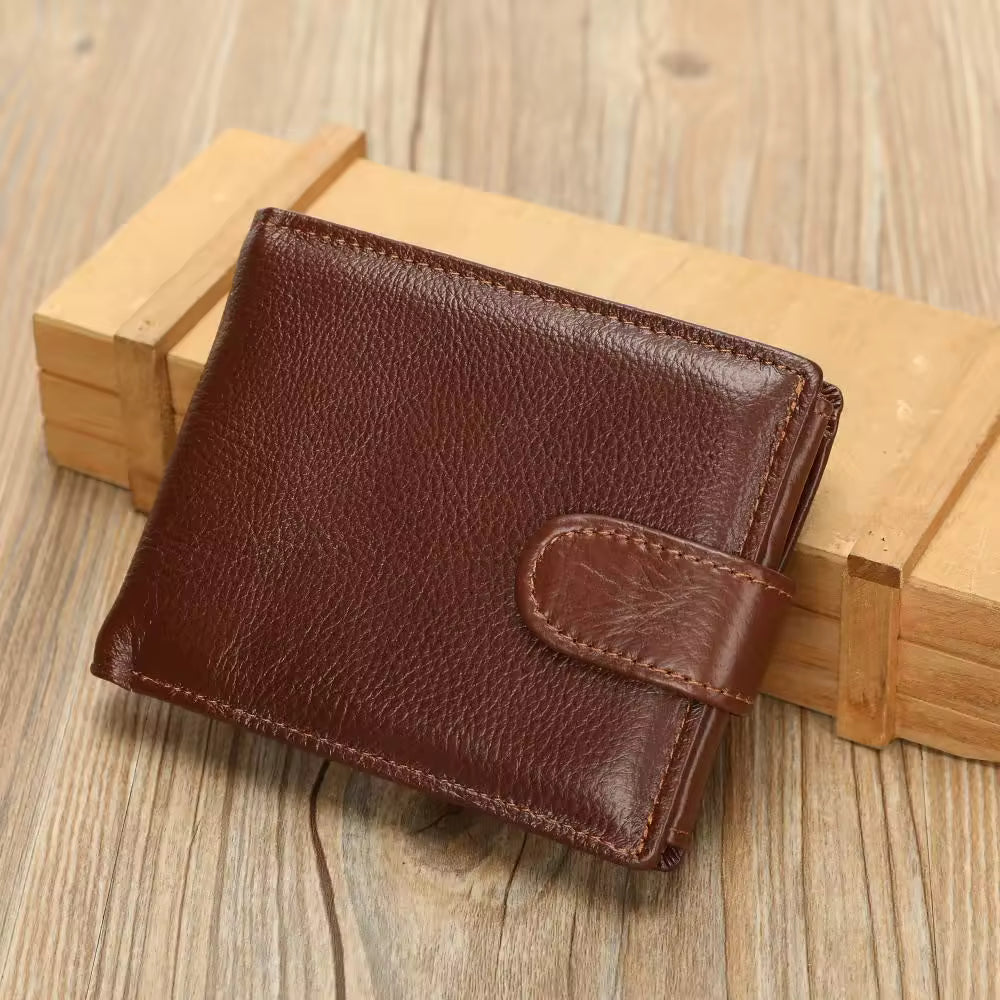 Men's Dark Brown Leather Wallet – RFID Blocking | Coin & Photo Holder