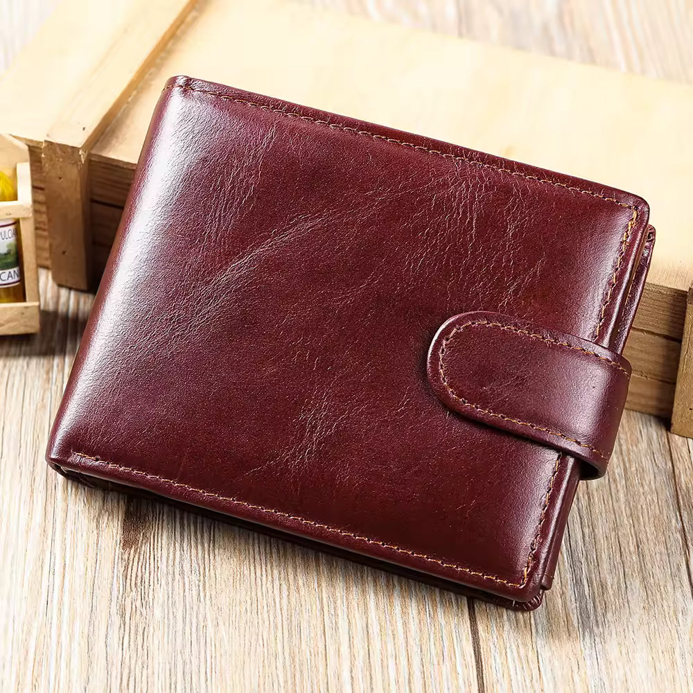 Men's Dark Brown Leather Wallet – RFID Blocking | Coin & Photo Holder