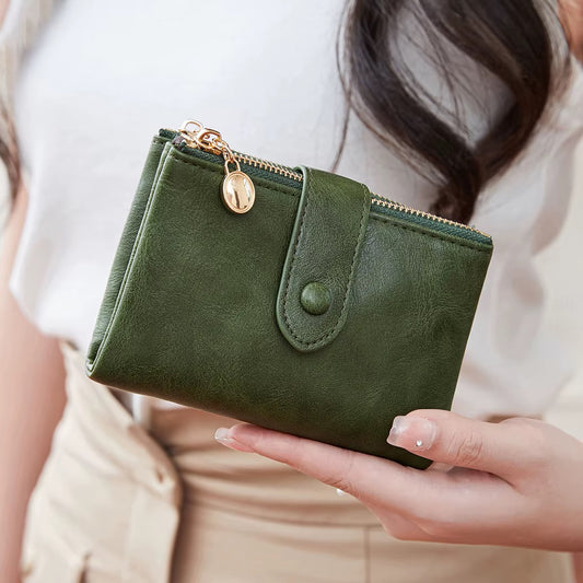 Women’s Leather Wallet – Compact Ladies Purse with Card Slots, ID Window & Zip Coin Pocket