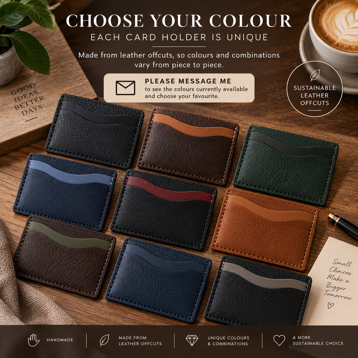 Handmade Leather Card Holder – Unique Mixed Colours | Slim Card Wallet