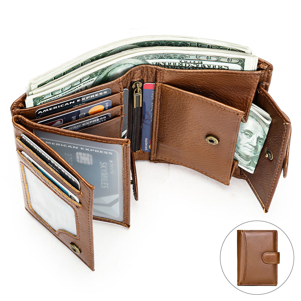 Classic Brown Leather Wallet – Men's Bifold Wallet with Coin Pocket