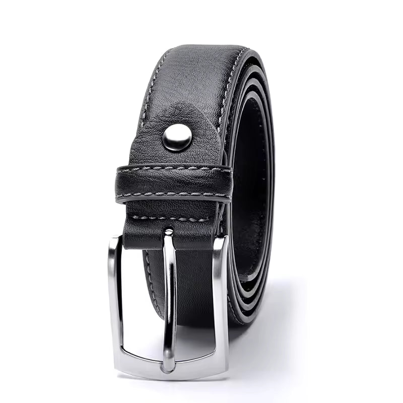Men's Black Leather Belt – Silver Buckle | Custom Adjustable Size