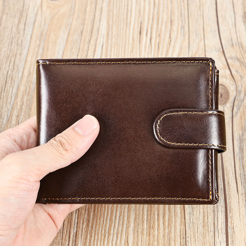 Men's Dark Brown Leather Wallet – RFID Blocking | Coin & Photo Holder