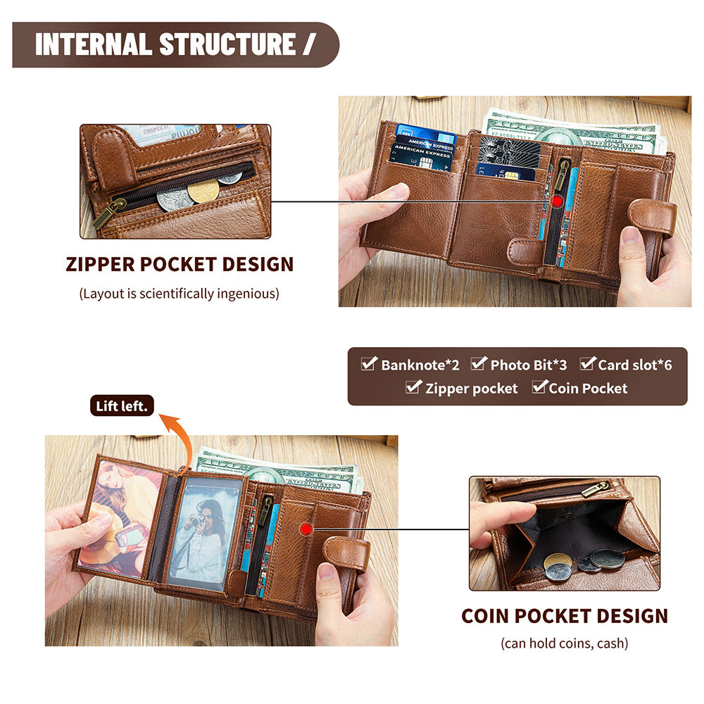 Classic Brown Leather Wallet – Men's Bifold Wallet with Coin Pocket