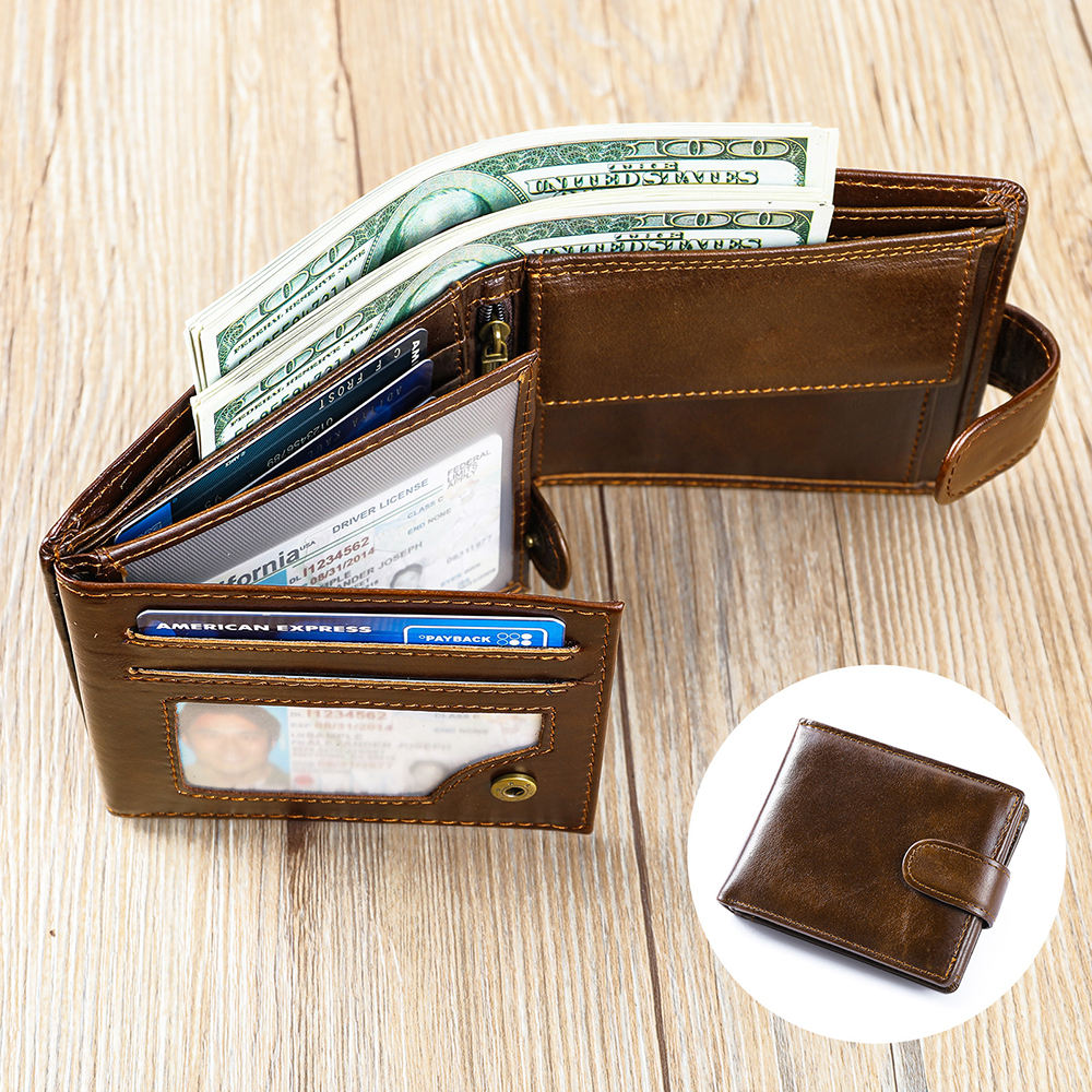 Men's Dark Brown Leather Wallet – RFID Blocking | Coin & Photo Holder