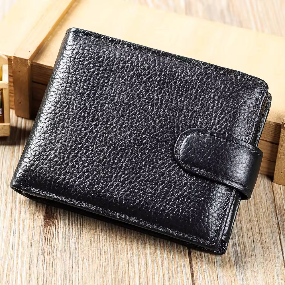 Men's Dark Brown Leather Wallet – RFID Blocking | Coin & Photo Holder
