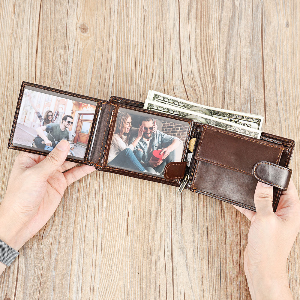 Men's Dark Brown Leather Wallet – RFID Blocking | Coin & Photo Holder