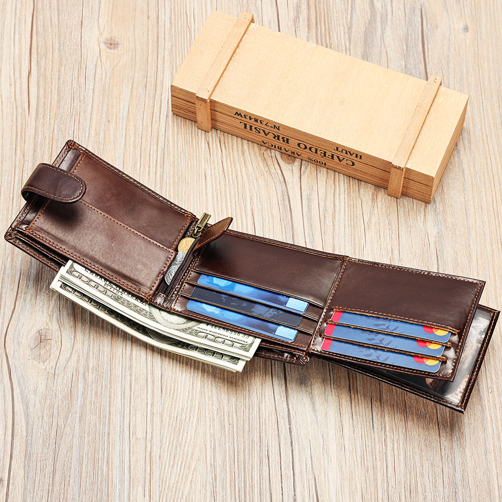 Men's Dark Brown Leather Wallet – RFID Blocking | Coin & Photo Holder