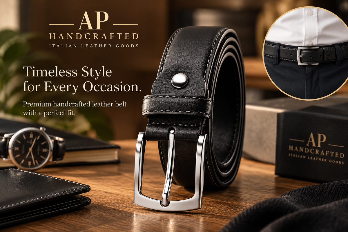 Men's Black Leather Belt – Silver Buckle | Custom Adjustable Size